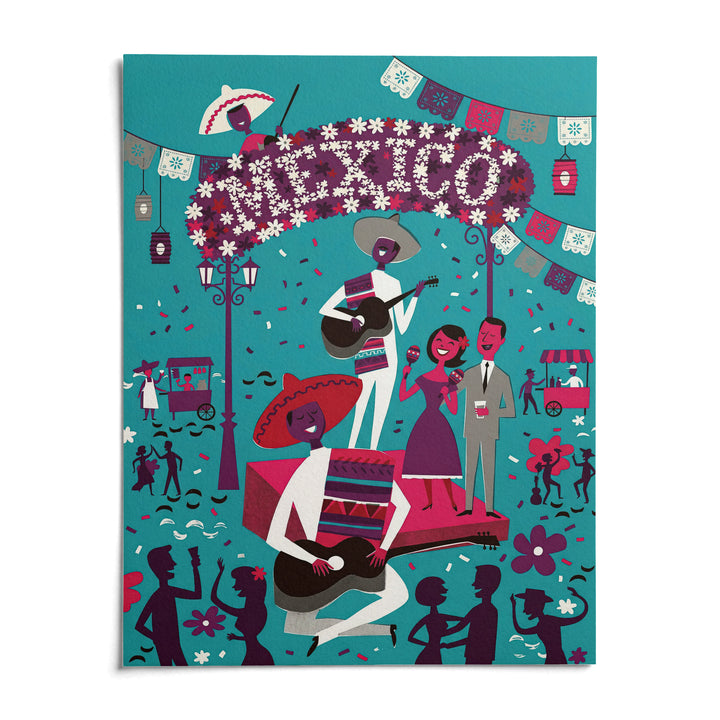Mexican Fiesta Wall Art, shown as an unframed paper print on a plain white background