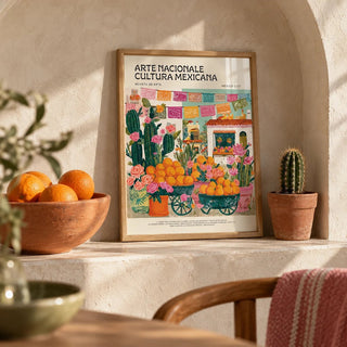 Mexican Kitchen Decor, a small A4 framed print leaning on a shelf in a living room
