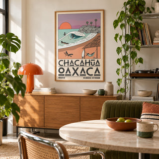 Mexico Beach Art Print shown in a city kitchen dining area (frame not included)