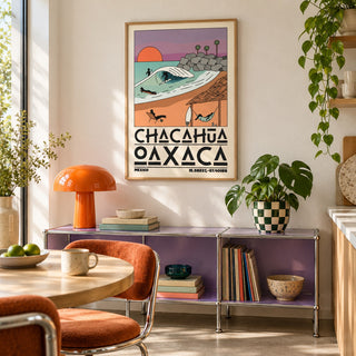 Mexico Beach Art Print shown in a retro breakfast nook (frame not included)
