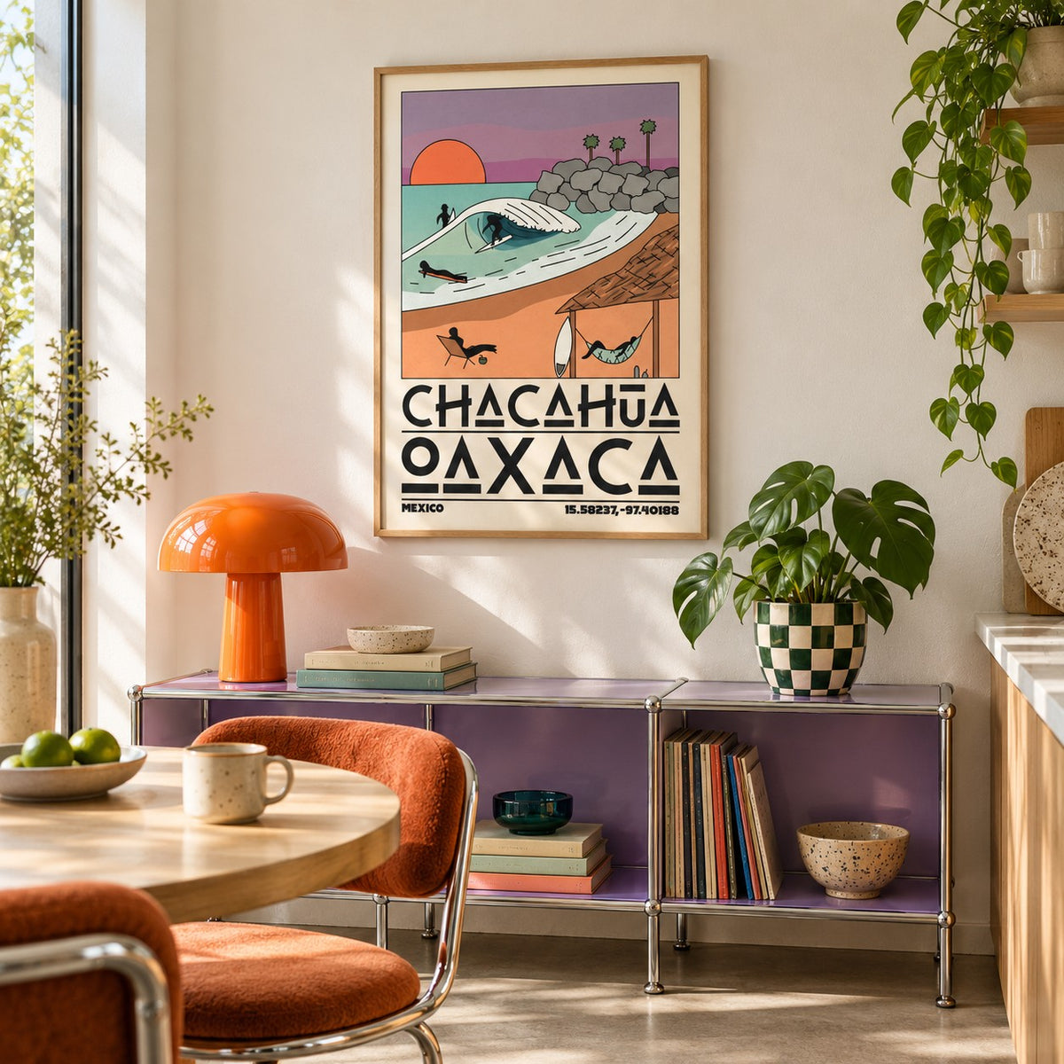 Mexico Beach Art Print shown in a retro breakfast nook (frame not included)