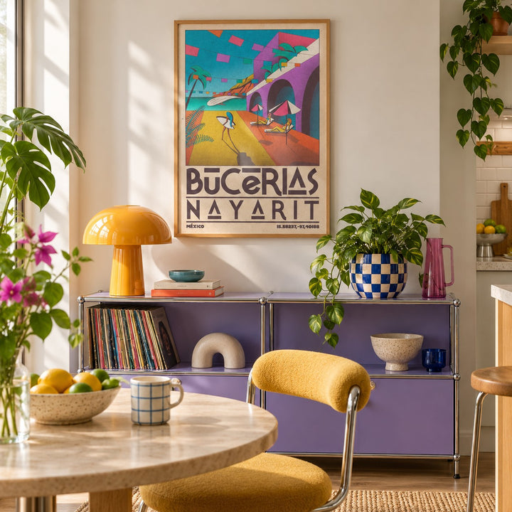 Mexico Coastal Wall Art shown in a retro breakfast nook (frame not included)