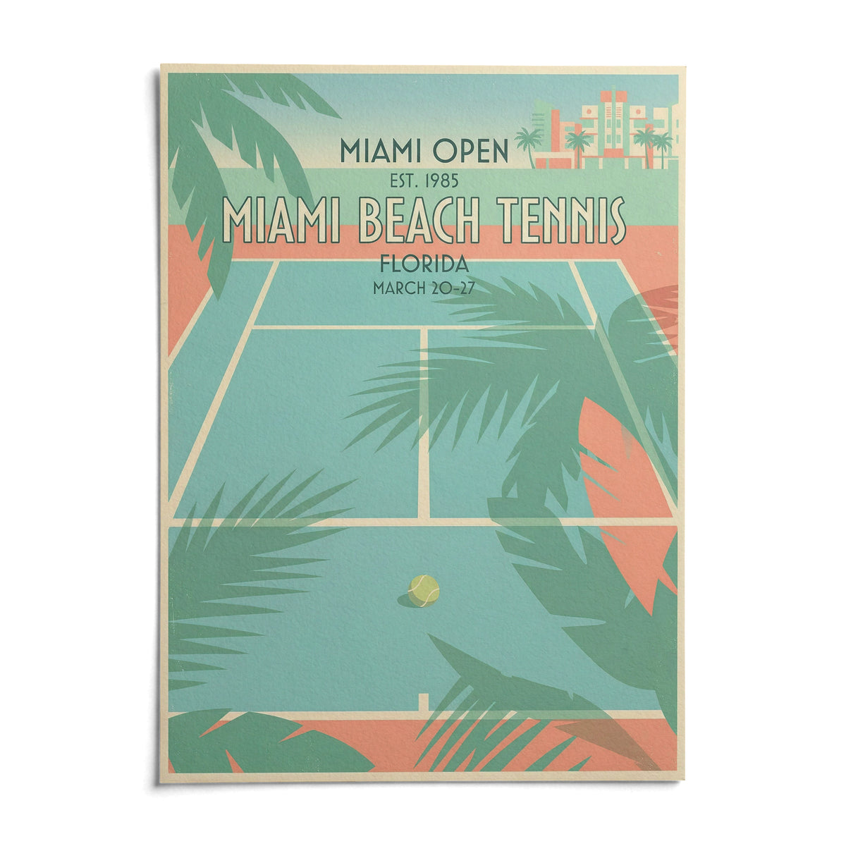 Miami Beach Tennis Print, shown as an unframed paper print on a plain white background