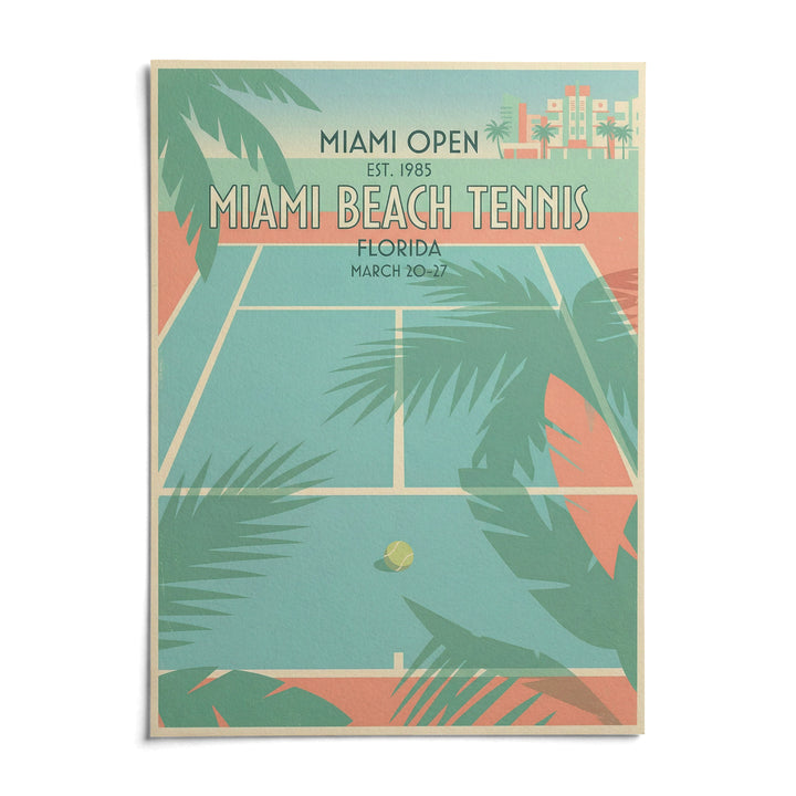 Miami Beach Tennis Print, shown as an unframed paper print on a plain white background