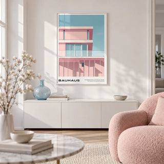 Mid Century Art Art, framed on the wall of a modern city-flat living room with white walls