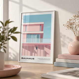 Mid Century Art Art, a small A4 framed print leaning on a desk