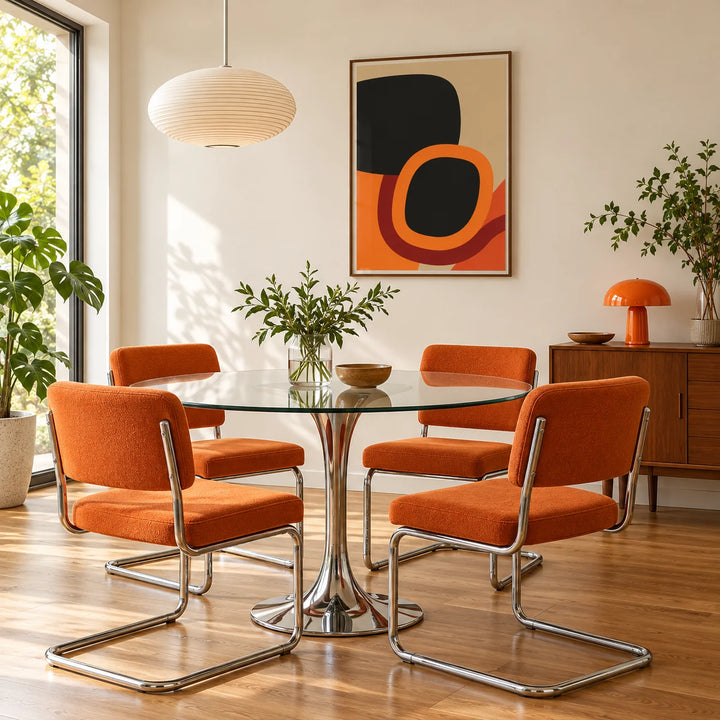 Mid Century Art, framed on the wall of a mid century dining corner