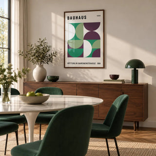 Mid Century Modern Art, framed on the wall of a modern dining room
