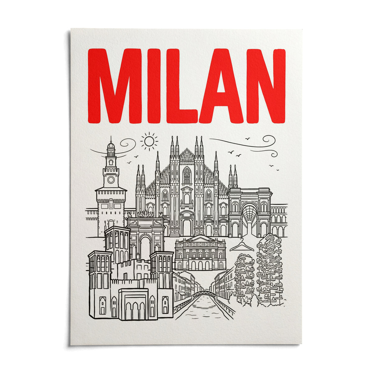 Milan City Wall Art, shown as an unframed paper print on a plain white background