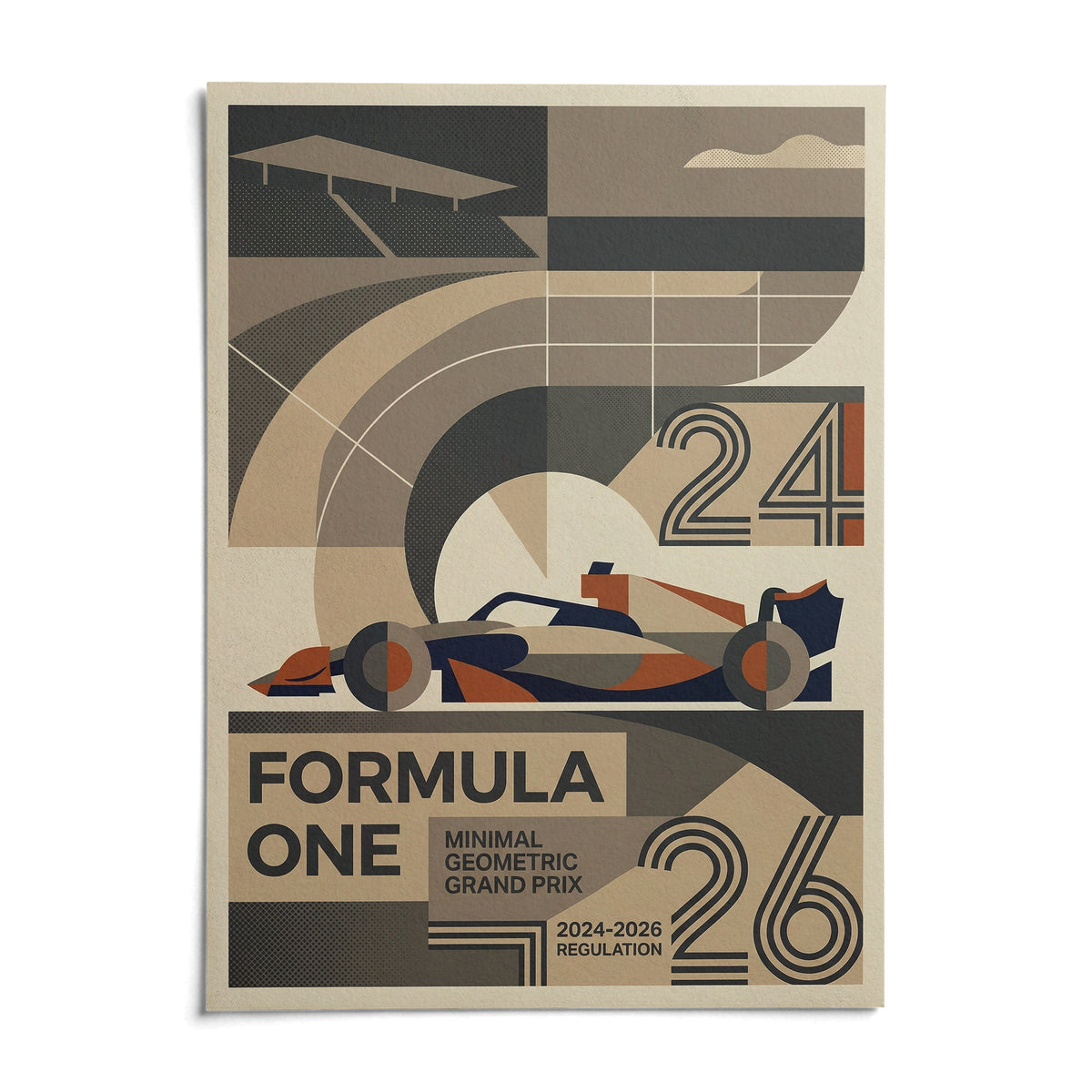 Minimal Geometric Racing Poster, shown as an unframed paper print on a plain white background