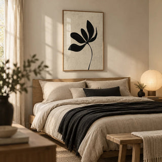 Minimalist Botanical Wall Art, framed on the wall of a calm bedroom