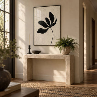 Minimalist Botanical Wall Art, framed on the wall of a calm hallway
