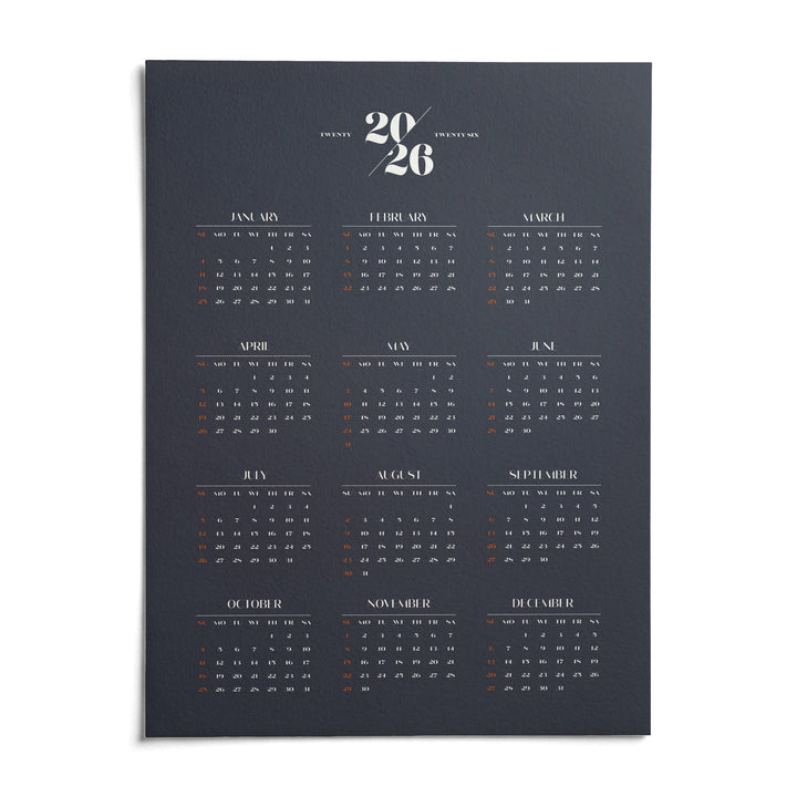 Minimalist Calendar, shown as an unframed paper print on a plain white background