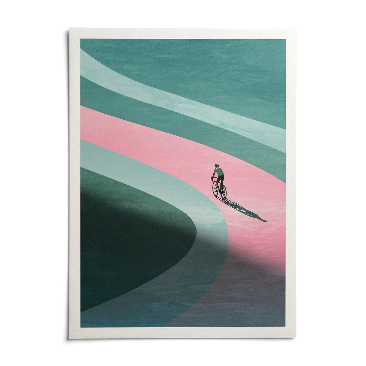 Minimalist Cycling Art Print, shown as an unframed paper print on a plain white background