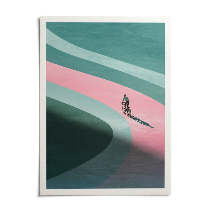 Minimalist Cycling Art Print, shown as an unframed paper print on a plain white background