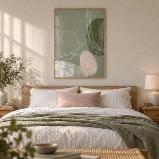 Minimalist Line Art, framed on the wall of a calm bedroom