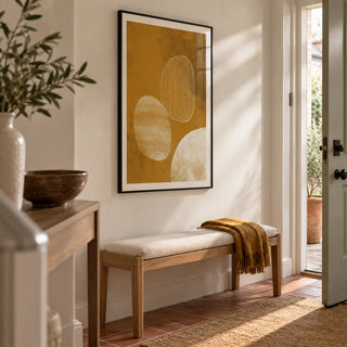 Minimalist Line Art Poster, framed on the wall of a welcoming hallway in a compact UK townhouse with chalk white walls and terracotta floor tiles