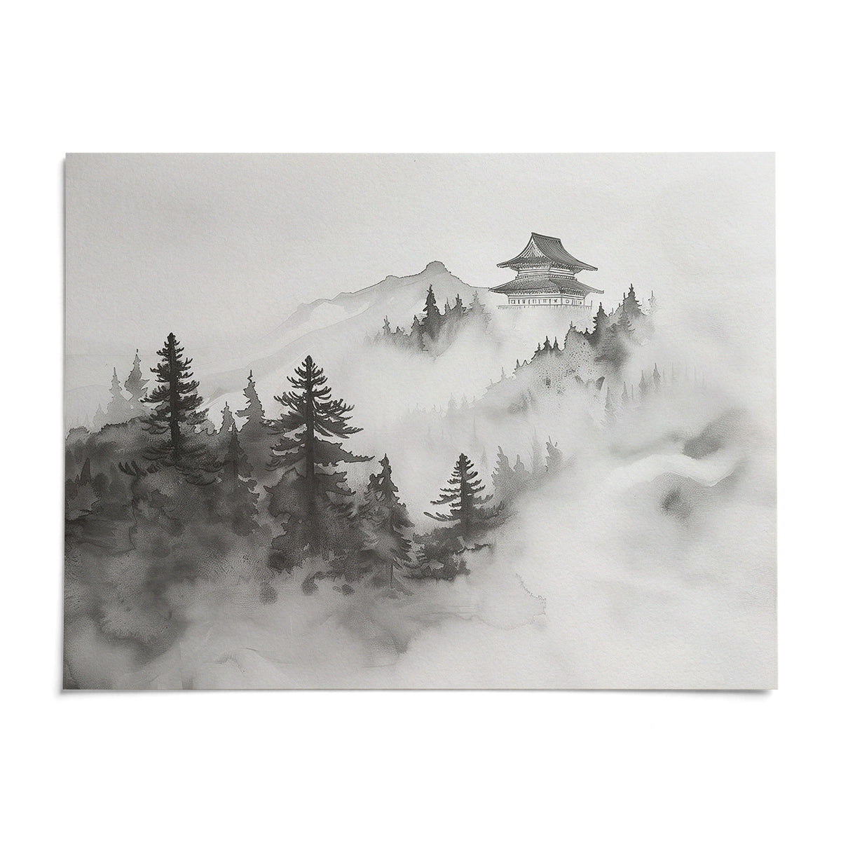 Minimalist Mountain Art, shown as an unframed paper print on a plain white background