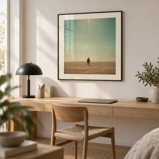 Minimalist Surrealism Art, framed on the wall of a minimal study