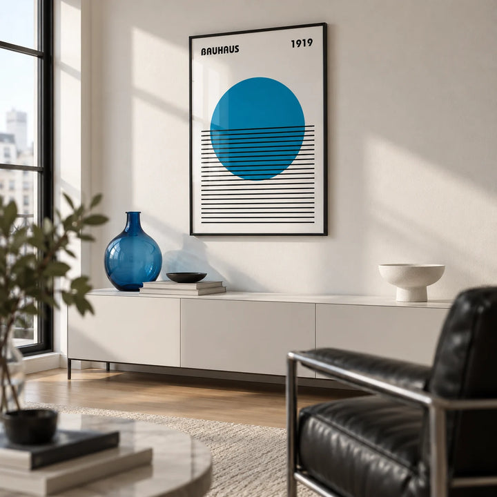 Minimlist Art, framed on the wall of a minimal city-flat living room