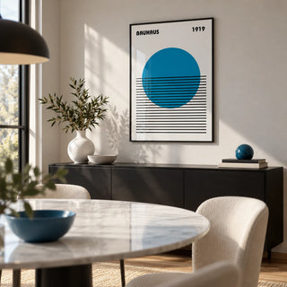 Minimlist Art, framed on the wall of a modern dining room