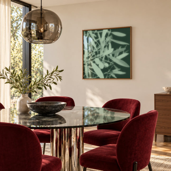 Mint Olive Branch Print styled in a dining room (frame not included)