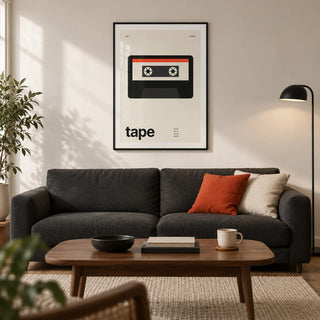 Mixtape Poster, framed on the wall of a modern living room in a UK city flat with a warm white wall