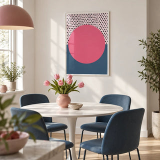 Modern Abstract Art Geometric, framed on the wall of a modern dining nook