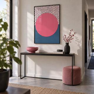 Modern Abstract Art Geometric, framed on the wall of a modern hallway
