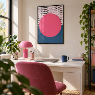 Modern Abstract Art Geometric, framed on the wall of a playful home office