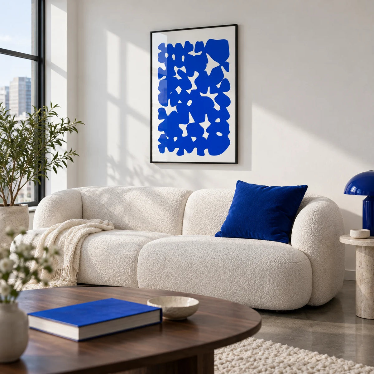 Modern Abstract Art, framed on the wall of a modern city apartment living room