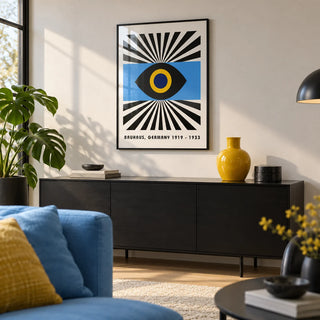 Modern Art Geometric, framed on the wall of a modern city-flat living room