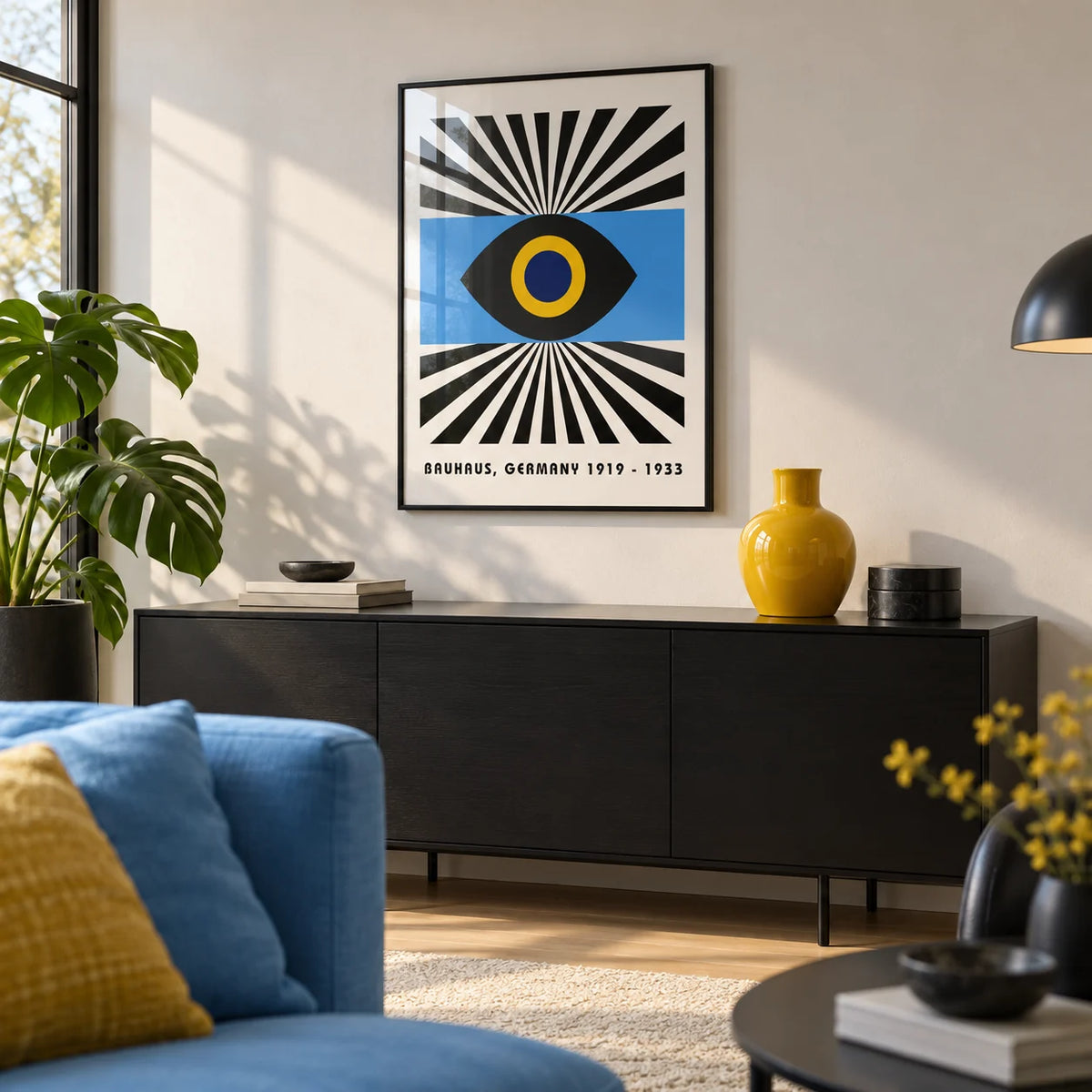 Modern Art Geometric, framed on the wall of a modern city-flat living room