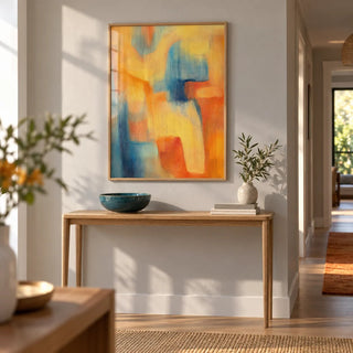 Modern Art Posters, framed on the wall of a bright hallway with a pale grey wall