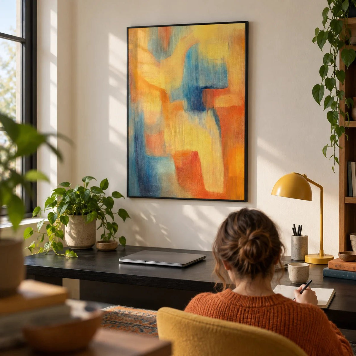 Modern Art Posters, framed on the wall of a creative home office
