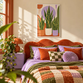Modern Botanical Print, framed on the wall of a dopamine bedroom