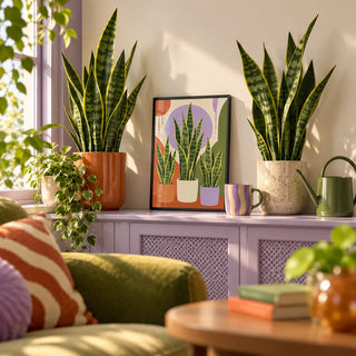 Modern Botanical Print, a small A4 framed print leaning on a windowsill shelf