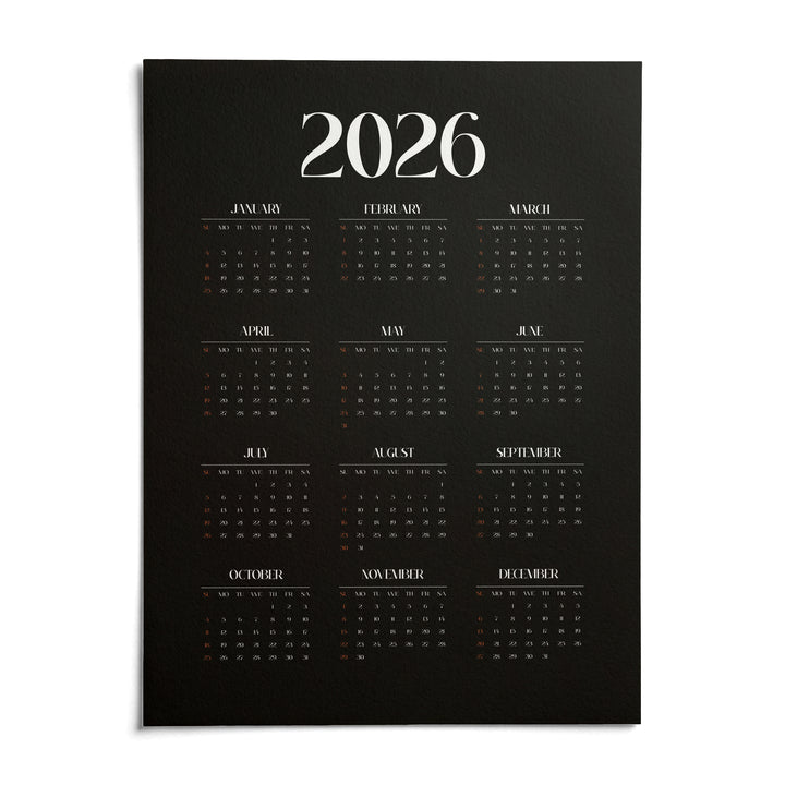 Modern Calendar Print, shown as an unframed paper print on a plain white background