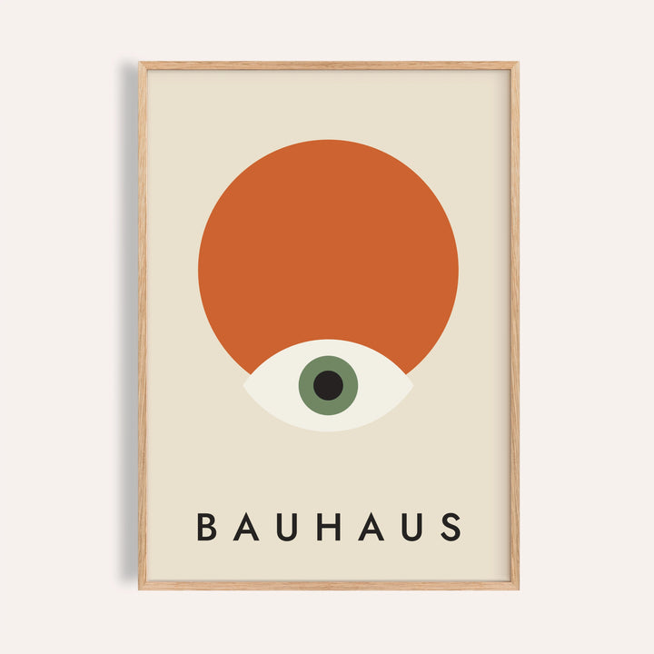 Modern Geometric Abstract Art: Rust Gaze framed print on a warm off-white wall