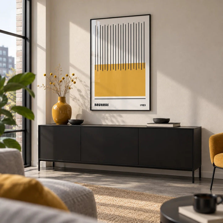 Modern Geometric Art, framed on the wall of a modern city-flat living room