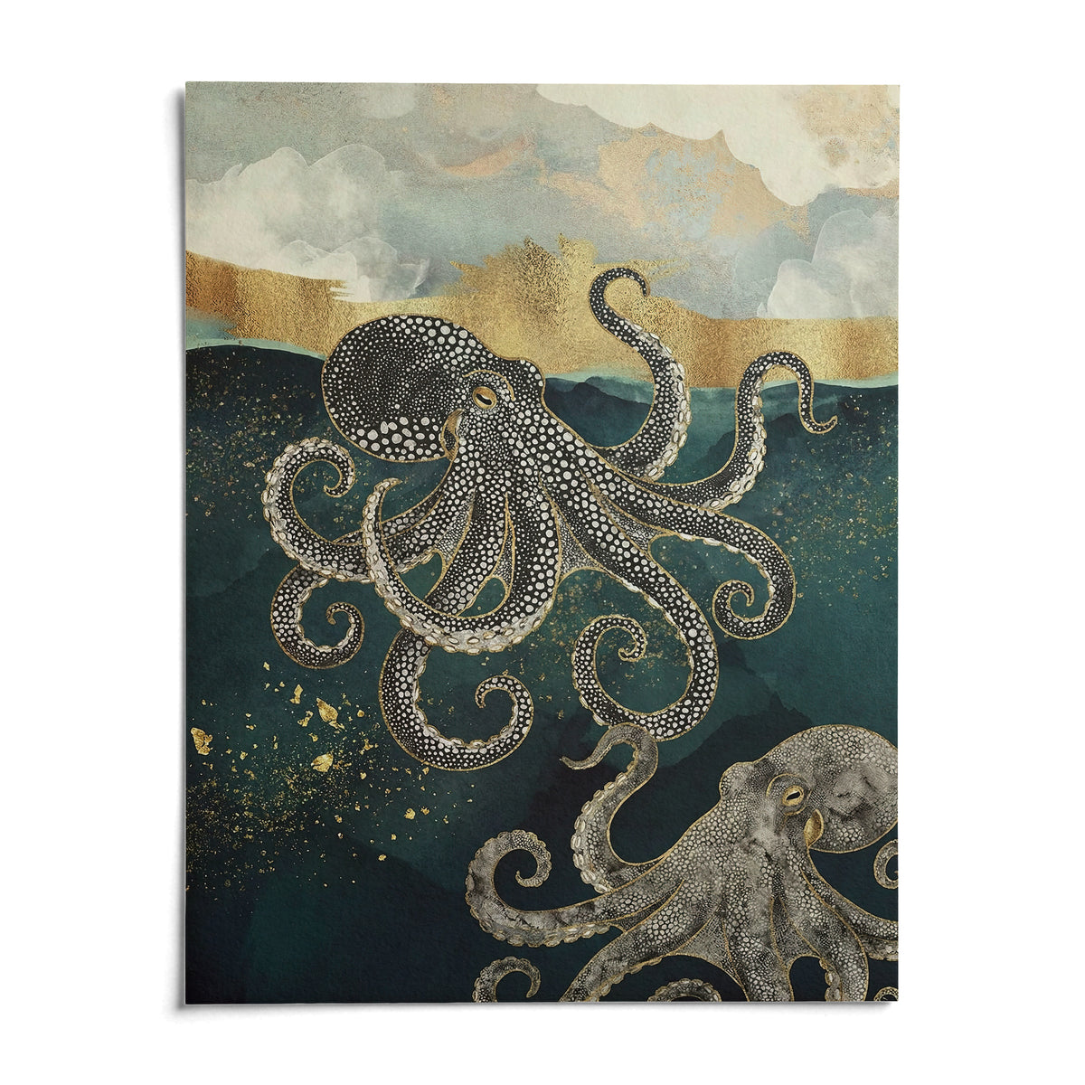 Modern Octopus Wall Art, shown as an unframed paper print on a plain white background