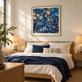 Modern Painting Prints, framed on the wall of a calm bedroom with a soft cream wall