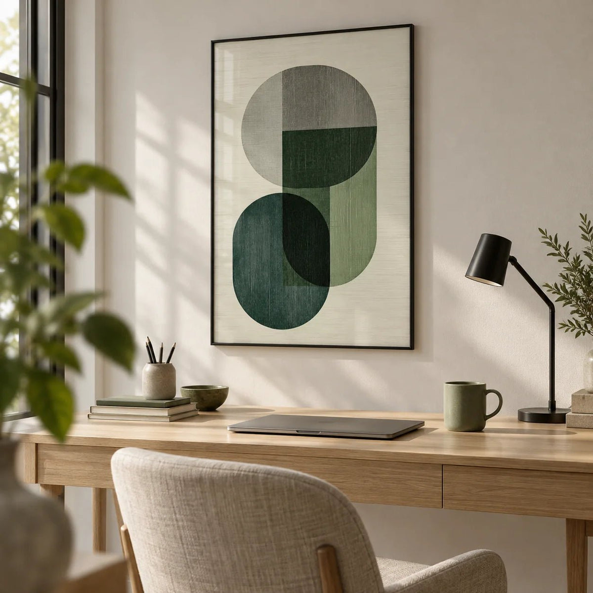 Modern Poster Decor, framed on the wall of a calm home office