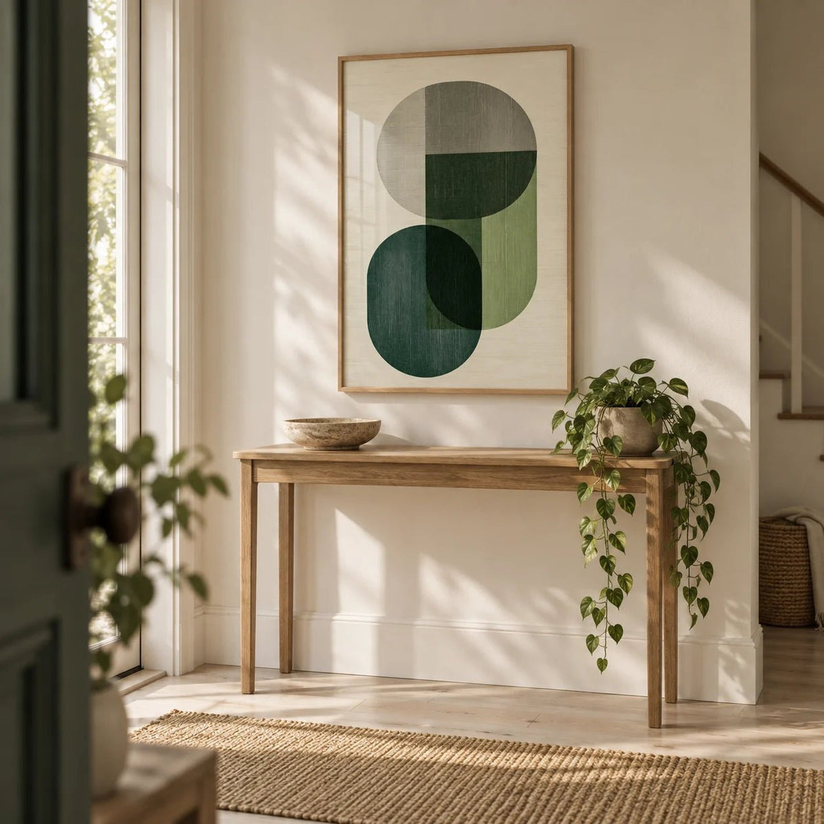 Modern Poster Decor, framed on the wall of a quiet entryway