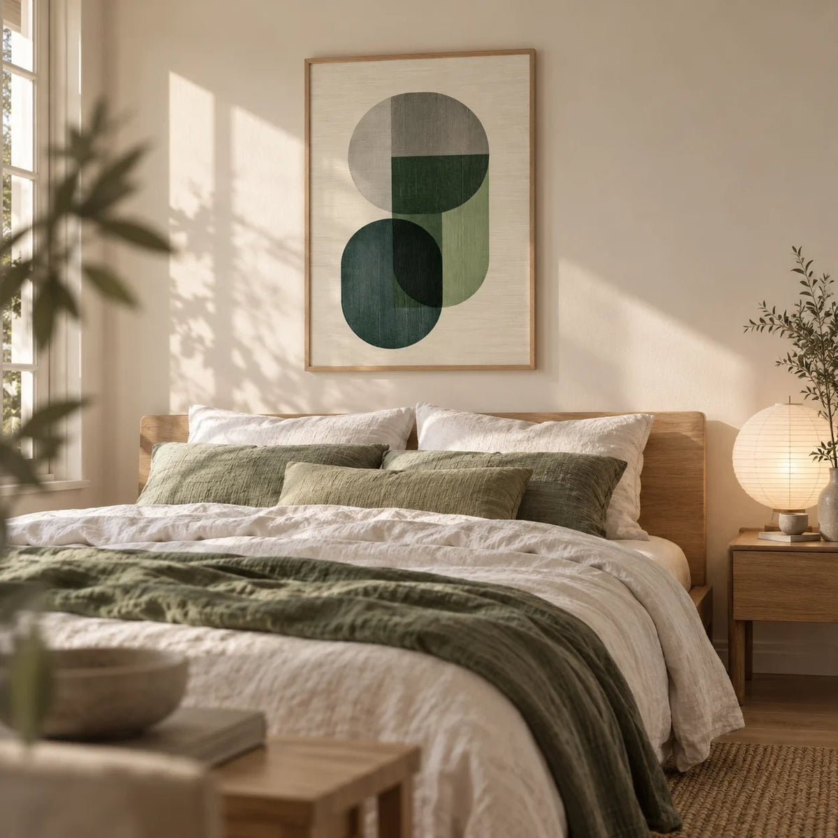 Modern Poster Decor, framed on the wall of a serene bedroom