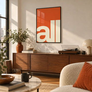 Modern Typography Art, framed on the wall of a modern city-flat living room
