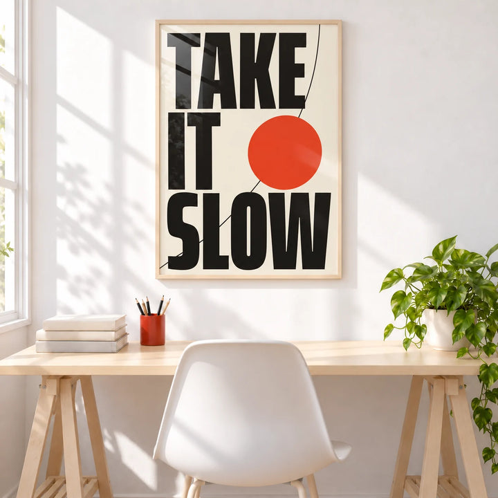 Modern Typography Wall Art, framed on the wall of a bright student study