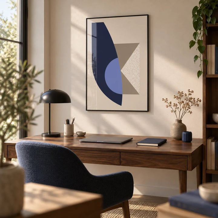 Modern Wall Art Print, framed on the wall of a calm home office