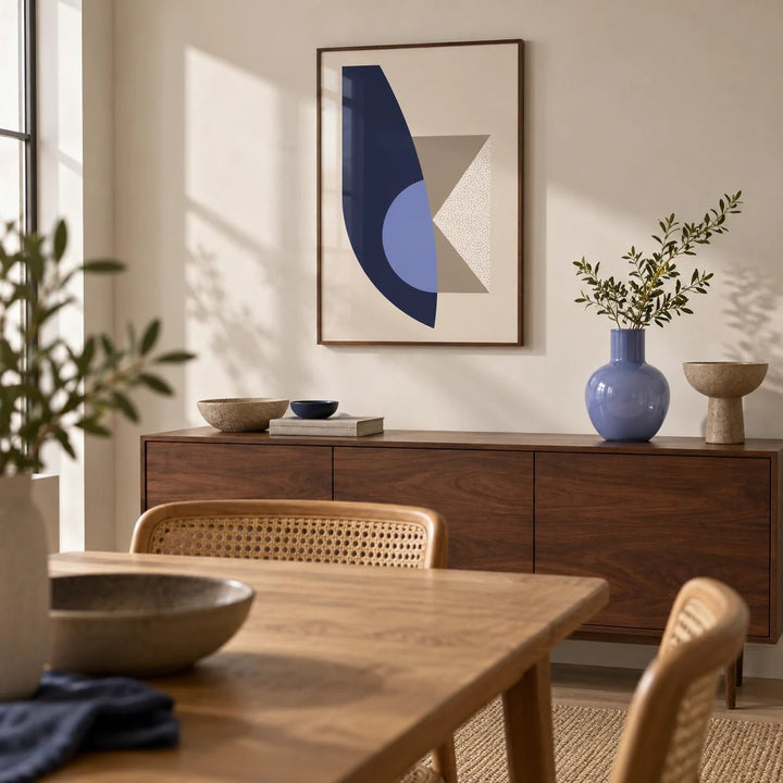 Modern Wall Art Print, framed on the wall of a modern dining room
