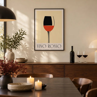 Modern Wine Wall Art, framed on the wall of a modern dining room with a warm cream wall